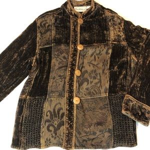 Vintage Flashback Velvet Eyelet Patchwork Button Down Jacket Ladies Medium